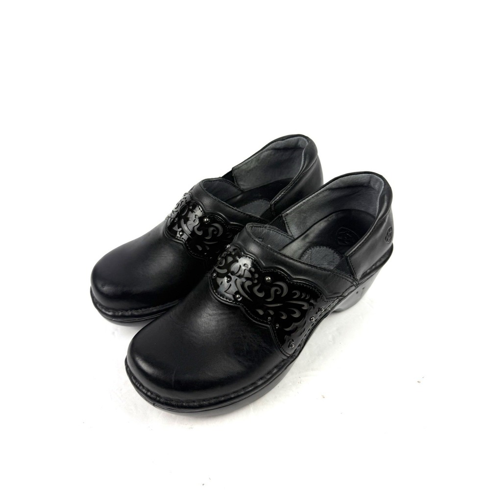 Ariat Tambour Clogs 7 All Black Slip On Leather Floral Laser Cut Shoes Womens